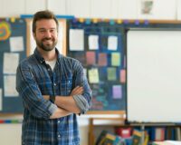 docente in aula a braccia conserte